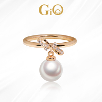 GiO jewelry Japan Akoya sea water pearl ring round 18K rose gold bow natural diamond inlay