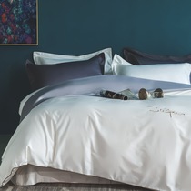 Four-piece set of cotton pure cotton high-end 100 satin simple European embroidery sheets Solid color duvet cover bedding