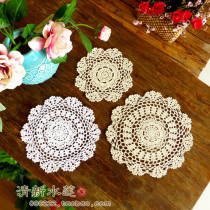 Fresh water lotus handmade crochet hook lace weaving hollow retro ZAKKA decorative dining table round cushion
