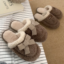 Korean fashion couples retro plush warm home shoes women winter indoor anti-slip Baotou cotton slippers men
