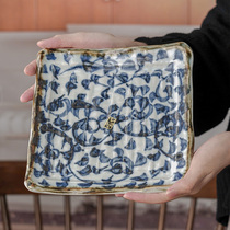 Mei thick burning Japanese imported large plate Dish Home dyed hand painted Tang grass pattern 8 5 inch square plate