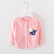 Warm lace cardigan coat female baby short children Spring and Autumn new young children pink baby baby