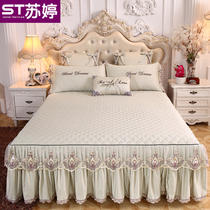  Korean lace bed skirt padded thickened Tencel modal bed cover Spring and summer European bed embroidery bedspread three or four-piece set