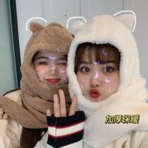 Welfare models to cute scarves hats winter bear ears ring caps one lamb velvet scarf couples