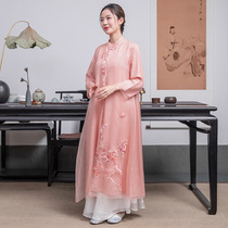 Dance dress Chinese style literature and art casual dress Retro national style Ruyi yarn Zen tea dress Womens dress