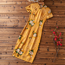 Qipao 2021 New female summer vegetarian elegant retro Chinese wind flowers with long young models improved one-piece dress