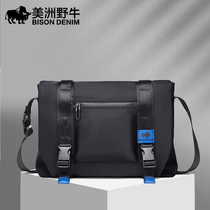 American Bison mens shoulder bag casual simple nylon messenger bag large capacity backpack sports shoulder bag mens bag