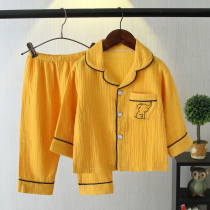 Childrens pajamas summer thin section boys cotton yarn long-sleeved trousers suit childrens cardigan home clothes women