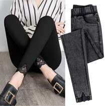 South Korea 2020 new spring outings with underpants female elastic tight and slim fit pencil small footed pants foot opening fork lace