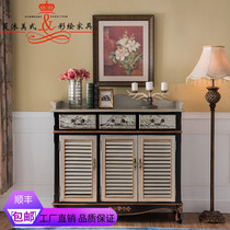 American Countryside Retro Cracks Lacquered Surface Shutters Shoes Cabinet Tea Water Cabinet Coffee Cabinet Fuchengguan Cabinet Dining Side Cabinet
