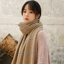 Scarf Woman Autumn Winter Sky Korean version Plaid warm students Long style shawl Dual-use Yingren Winter knit wool line Neck Scarf