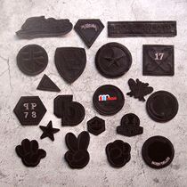 Black PU leather embroidered clothing patch down denim pants leather clothing repair subsidy with adhesive back adhesive ironing cloth patch