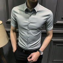 Summer shirt man short sleeve Korean version trend to fix handsome and pure color-free business casual high-end men lining clothes