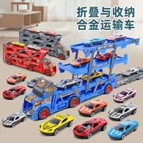 New ejection alloy trolley tri-layer deformation container truck transporter police car sports car 2-10-year-old childrens toy car