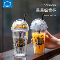 Lotlock sucker Cup ins Wind plastic water Cup Female large-capacity Student Cup cute star straw water Cup