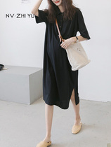 Pregnancy maternity dress Summer new Korean version Fashion polo Overturn Loot Big Code Pregnant Woman Short Sleeve Dress Long Dress Boom