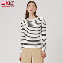 Three gun long sleeve base shirt Womens sweater fashion color strip Otaru collar knitwear women warm 23360