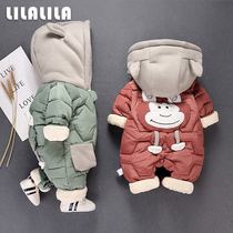 Fun leather bear baby clothes winter clothes cotton clothes men and women Baby climbing clothes