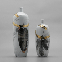 Modern light extravagant creative narrow mouth vase swing piece living-room TV cabinet flower illustrator furnishing home ceramic decorations