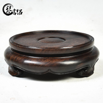 Ebony wood carving streamline round base incense burner solid wood ornaments vase flower pot crafts teapot base