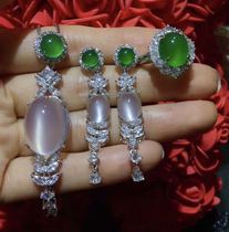 Natural chalcedony ice permeable water moisturizing fluorescent ring earrings pendant Hao inlaid necklace white chalcedony green chalcedony jadeite jade feeling