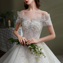  One-shouldered main wedding dress 2021 new bride small forest super fairy dream starry sky pregnant women trailing light