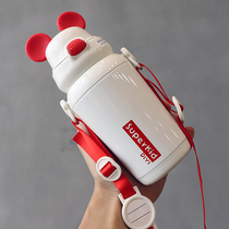 Korean ins cartoon children's thermos cup 316 stainless steel dual-purpose cup with straw simple portable thermal insulation cup