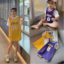 Summer baby one-piece clothes pro-children basketball clothes fake Two family of three mouths mother and mother woman dress foreign air T-shirt