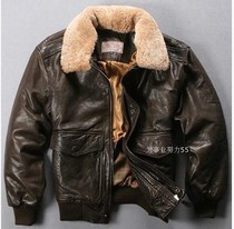 AVFLY mens leather coat lamb wool collar A2 flight suit sheep leather jacket leather mens coat