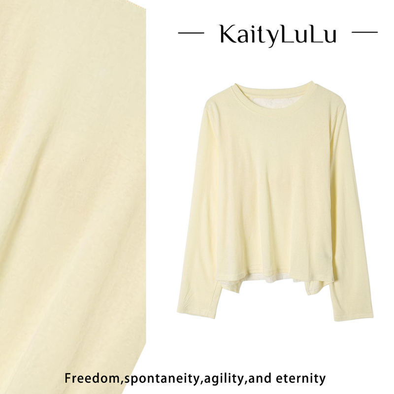 Kaitylulu【Apricot Field Breeze】 Lace Patchwork Personalized Round Neck Top Kt427J082