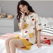 2021 New Sleepwear Womens Summer Pure Cotton Short Sleeve Korean Version Cute ins Wind Home Student Summer Suit
