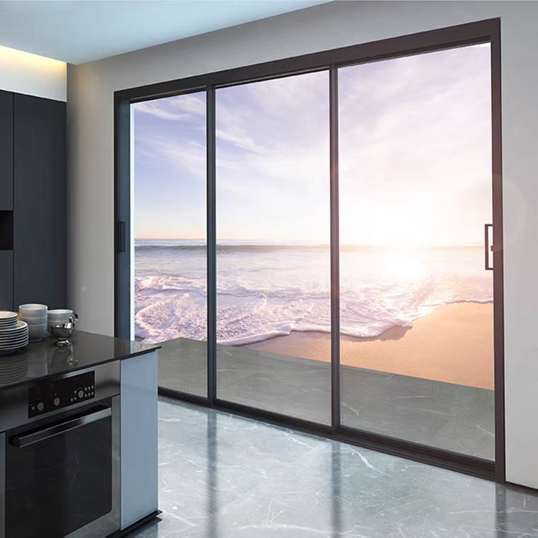 Extremely Narrow Light Lavish Aluminum Alloy Frame Balcony Triple Linkage Glass Ramen Custom Living-room Kitchen Partition Suspended wheel moving door