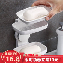 Soap box suction cup wall-mounted household large double-layer soap box creative drain non-perforated toilet rack