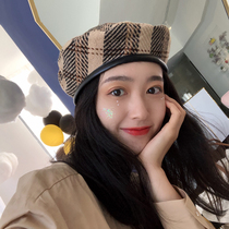 Plaid hat female Han version Tidal Pumpkin Hat Retro Vini Shade Red belle hat Summer Inn leather side anise cap