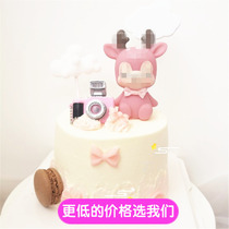 Elk cake decoration ornaments Cartoon childrens deer dream Sika deer bow baking dessert cake decoration