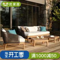Villa Terrace Outdoor Leisure Rattan SOFA COMBINED OUTDOOR PATIO OPEN SUN LIGHT HOUSE RATTAN SOFA-WOOD RATTAN ARMCHAIR