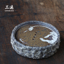 Three times Taiwan pure handmade round pot tea bearing square dry bubble plate coarse pottery pot trumpet small water storage tea table