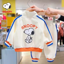 Snoopy childrens clothing childrens boys and girls suits 2022 spring and autumn new two-piece tide childrens baby casual sportswear