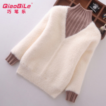 2021 new autumn and winter girls thick velvet sweater children fake two pieces imitation mink in big childrens clothing girl high collar