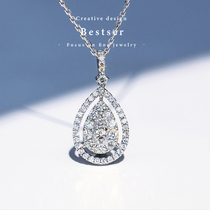 Blue Bestser18K (Spring Apricot)white gold water drop group set with 3 carat diamond necklace Wedding Gift