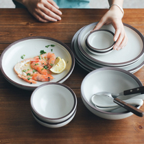 Blue Lotus Moon White series ceramic rice bowl noodle bowl salad bowl plate soup plate deep dish tableware thick and durable