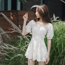 Swimsuit female fairy fan one-piece dress Belly Belly thin conservative sexy Korean ins2021 new student Hot Spring