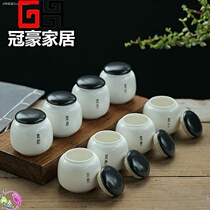 Ceramic tea packaging cans small Chinese retro Zen Chinese herbal medicine paste powder sealed cans small tea warehouse custom logo
