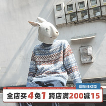 LMTNZD original autumn round neck sweater mens Japanese trend retro loose pullover