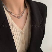 Double stack wear round brand MISS titanium steel necklace for men and women niche design sense Net red tide letter M pendant choker