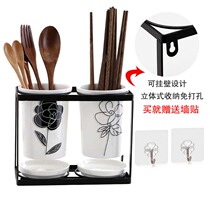 Ceramic chopsticks tube household creative drain chopsticks rack chopsticks cage double tube kitchen chopsticks storage rack chopsticks cage box