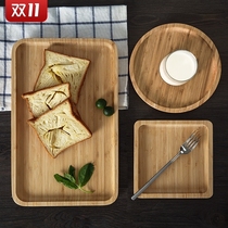 Bamboo wooden tray rectangular Japanese ins cake pizza plate round plate Nordic household tea cup tableware