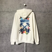 Europe and the United States OFF the Tide brand WHITE graffiti flower arrow zipper long sleeve sweater autumn womens coat men