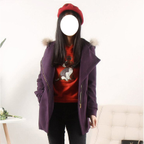 Giant Super Worth Good Goods Korea 21 Autumn Winter Diagonal Draw Chain Raccoon Fur Collar Hat THIN WOOL COATS WOMEN 3 COLORS