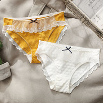 New yellow underwear women cotton stall girl Japanese lace edge pure white mid-waist shorts womens triangle underwear